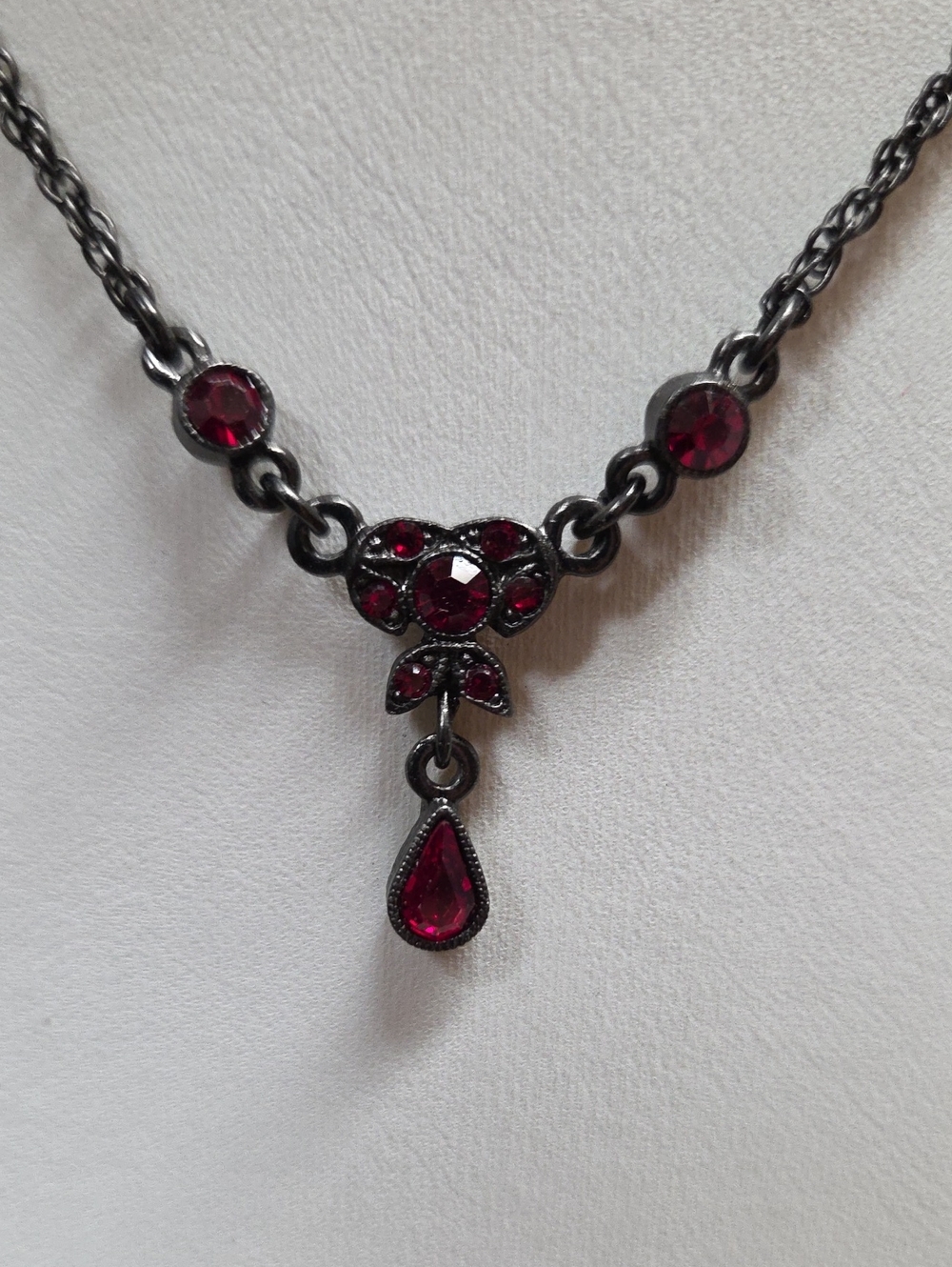 Vintage-Inspired 1928 Brand Deep Red Teardrop Necklace